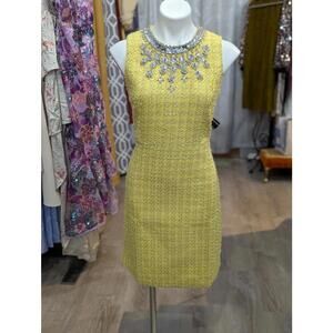 Crystal Embellished High Neck Tweed Sheath Dress